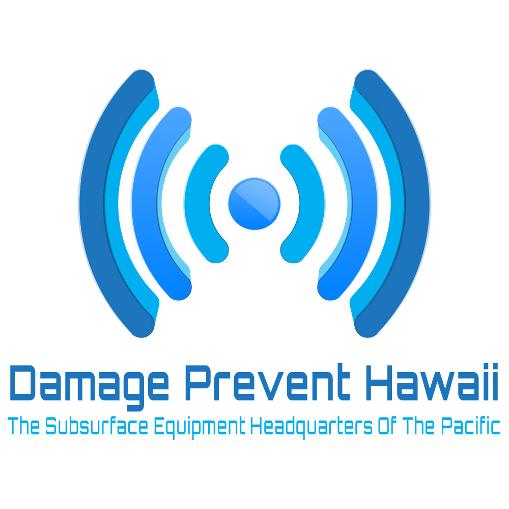 Logo for Damage Prevent Hawaii featuring blue wave/radar icon and the tagline about subsurface equipment headquarters of the Pacific.